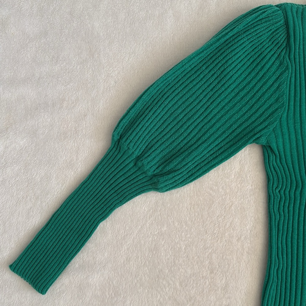 {VTG} Georgie Porgie | 70s/80s Rib Sweater Puff Sleeves Kelly Green (M) - Picture 6 of 16